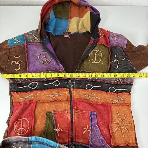Rising International Sweatshirt Womens Medium Zip Artisan Patchwork South West - Picture 9 of 12